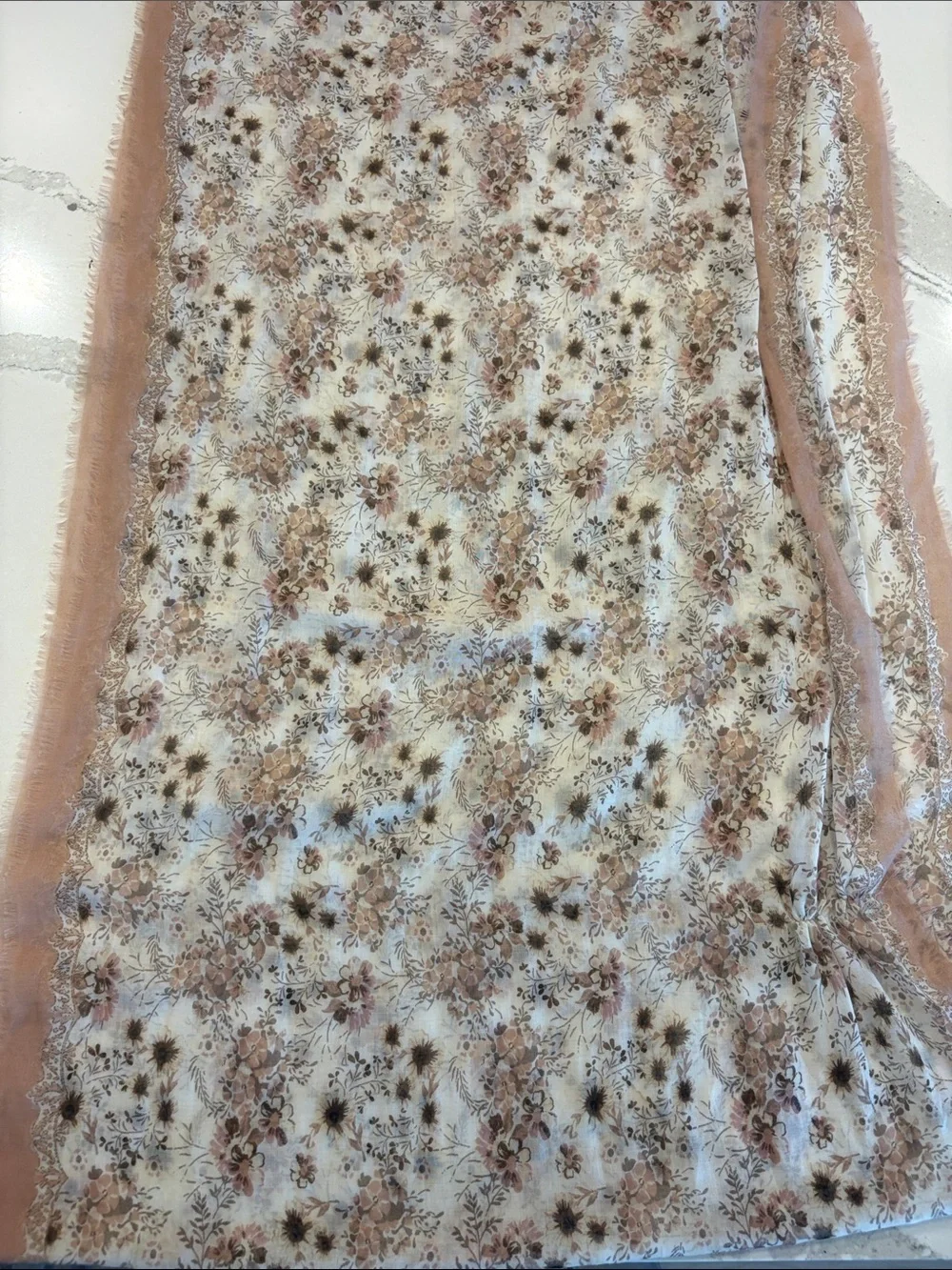 Sheer Floral Scarf in Blush and Cream 70 by 22